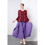 Womens Top+ Irregular Loose Pants Fashion Pleated Set