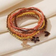 9pcs Bohemian Style Handmade Beaded Bracelet Set With Heart, Butterfly Charms, Layered Elastic Brace