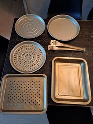 不黏塗層不鏽鋼pizza焗盤set，方型焗盤set，食品夾