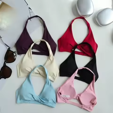Women's Baddie Style Halter Sports Bra Strappy Back High Support for Yoga Gym Running Daily Wear