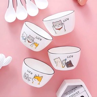 [ BỘ 4 CHÉN ] Chén ăn cơm bát ăn cơm bát cơm hình vuông bằng gốm sứ họa tiết mèo life.
