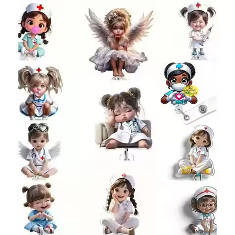 [2d flat]1pc Cute Nurse-Themed Retractable Badge Holder with ID Clip - Acrylic Medical Staff Name Ta