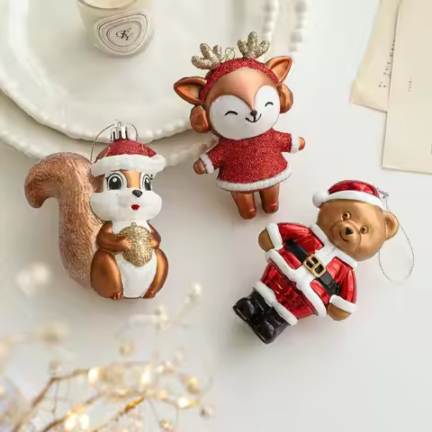 High Quality Plastic Fox Bear Colorful DIY Decor Christmas Tree Decoration Christmas Resin Xmas
