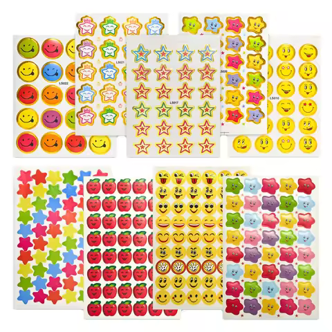 628/1256pcs Reward Stickers for Students Teachers Classroom Supplies School Bronzing Stars Smile App