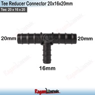 20mm to 16mm Tee Hose Connector (Barb Connector Tee 20mm x 16mm x 20mm) 20-16-20 Tee Reducer 20x16x2