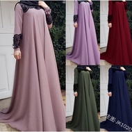 Korea abaya muslimah women fashion slim long sleeved plain jubah murah plus size 5XL lace cuff baju kurung dress muslim wear COD