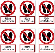 Stickers: 75 x 50 mm, Pack of 6 – Do Not Enter Area – Prohibition Sign with Text (German) (Red/White