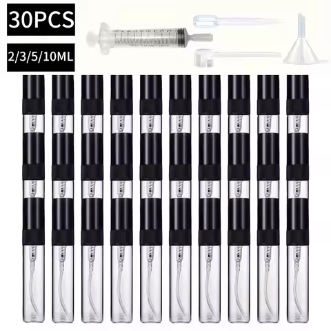 30pcs+4 accessories 2/3/5/10ML glass spray bottle-contains 30 spray bottles, 1 funnel, 1 dispensing 