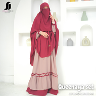 Gamis wanita set hijab cadar poni QUEENAYA wolfis fortaleza baju dan jilbab instan syari free niqab