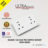 reTouch Ultra Rimless 2 Gang 13A Flat Pin Switch Socket With Neon SIRIM [WHITE]
