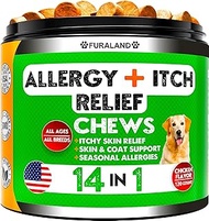 FURALAND Dog Allergy Relief Chews - Dog Itch Relief - Omega 3 Fish Oil + Probiotics - Itchy Skin Rel