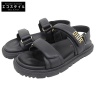 Pre-owned Dior Dior ACT Metal Logo Backstrap Sandals, Men's, Black and Gold, Size 39 (KCQ547LAB)