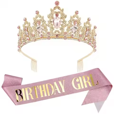 Birthday Crown and Shoulder Strap Set, Birthday Headband Princess Hair Accessories, Birthday Party G