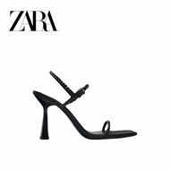 Zara Women's Shoes Women's Shoes Rhinestone Jewelry Bright High Heel Sandals Women's Square Toe Thin Strap Flat Strap Sandals
