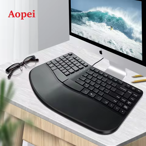 AOPEI Ergonomic Split Keyboard with Wrist Rest Design, Wired USB Ergonomic Keyboard for Windows Mac 