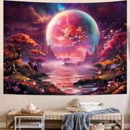 For Galaxy Space Tapestry Pink Planet Fantasy Forest Mountain Wall Tapestry Beauty Flower Plant Myst