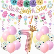 JUYRLE Sweet Sassy And Seven Birthday Decorations- 41Pcs Pink Birthday Decorations With Donut Banner