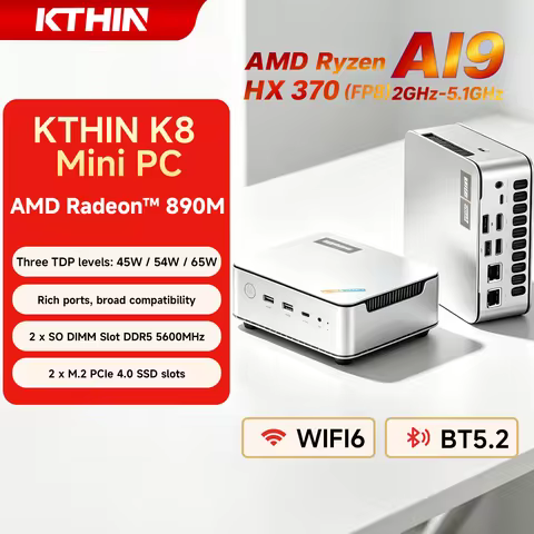 KTHIN K8 Mini PC AMD Ryzen AI9 HX 370 OCuLink Support Dual DDR5 5600MHz Gaming Computer Desktop PC W