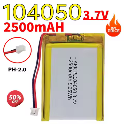 104050 3.7V 2500mAh Lithium Polymer Battery Rechargeable Li-Po Batteries Li-Ion Cells for GPS MP3 MP