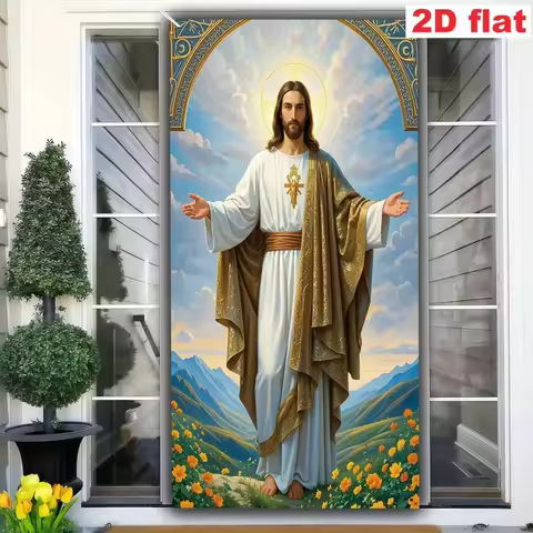 2D door banner with a holy Jesus theme decoration requires no electricity