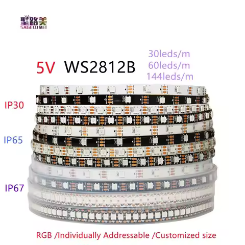 1m/5m WS2812/2812B Led Strip DC5V SMD5050 Individually Addressable Smart RGB Led Light Strip Tape Bl