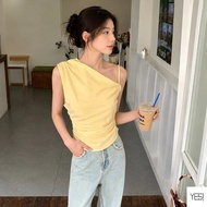 Women's Asymmetrical Tank Top One Shoulder Korean Style Slim Fit Sexy Crop Casual Fashion For Summer