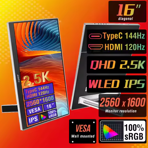 16 inch 2.5K Portable Monitor 120HZ/144HZ IPS Second Game Screen Extended Display for Laptop with Br
