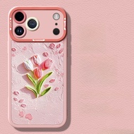 Ốp lưng GGUU cho iPhone 15 16 17 Pro Max bằng silicon da cừu chống rơi hình tulip