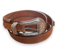 เข็มขัด สุดหรู่ สายหนังวัวเเท้ สีเเทนสดใส Style Cowboy หรือ ชาวบิ๊กไบท์ชอบมาก Belt And Buckle หัวด
