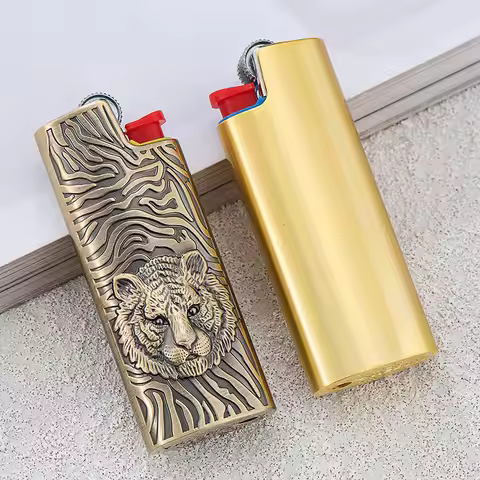 YF922-J5 Bic Metal Embossed Tiger Lighter Case Disposable Bic BICJ5 Refillable Lighter Protective Ca