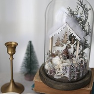 現貨 銀白雪地小屋 / 聖誕 交換禮物 永生花不凋花 乾燥花 玻璃罩