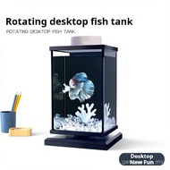 【In Stock】Mini Rotating Desktop Aquarium Bowl | Ultra Clear Glass Decorative Fish Tank w/ Landscape 