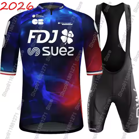 Fdj Suez Team Cycling Jersey 2026 Set Unisex France Bicycle Clothing Road Bike Shirts Suit Bicycle B