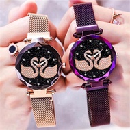 READY STOCK RINO JT Double Swan Starry Magnetic Buckle Stainless Steel Watch Jam Tangan Wanita