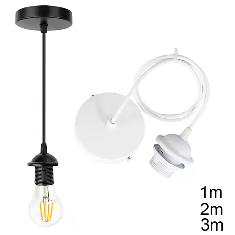 Adjustable Hanging Lamp E27 Base Lamp Holder with Lampshade Fitting Ring 1m 2m 3m Cable Black Indust