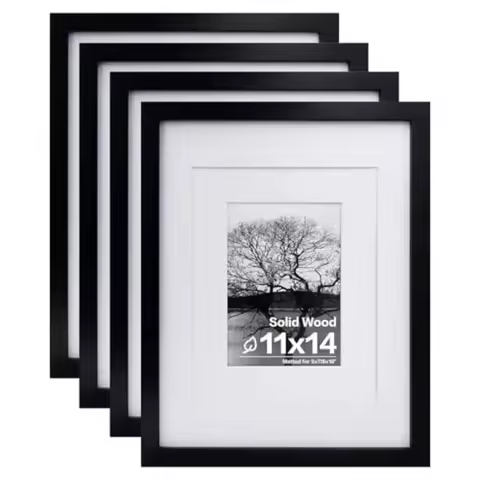 Picture Frames Set of 4 Made of Solid Wood Covered by Plexiglass and with Mat or without Mat for Tab
