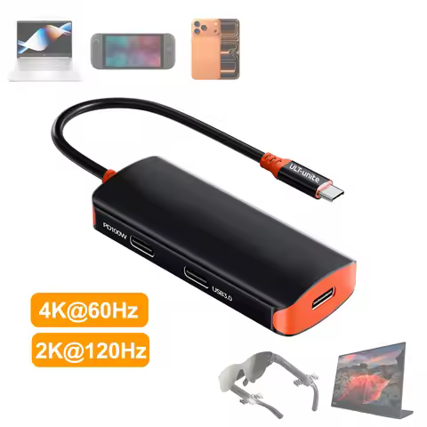 4K60hz Type-C Adapter for AR Glasses, 2K120Hz USB-C Hub for Nintendo Switch 2/Oled, 100W Docking Sta