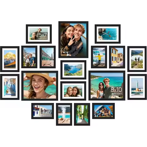 19 Piece Photo Frame Collage Set for Wall or Tabletop Display Multi Sizes 8x10 5x7 4x6 Black
