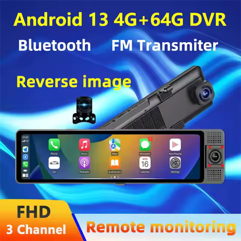 12”Car DVR 4G Android 13.0 4+64G Dash Cam 5G Wifi/ADAS/GPS Track Playback Front/Cabin/Rear 3 Cam 24H