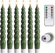 WYZworks 10" Flameless LED Taper Candles – Full Twisted Spiral – Loden Green, Set of 6 – Remote, 2/4