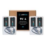 Rechargeable 9V Smart Batteries with USB Charger by Pale Blue, Lithium Ion 9 Volt 500 mAh, Charges U