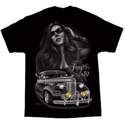 DGA David Gonzalez Gangster Style 39 Number Low Profile Chicano Art T-shirt Men's T-shirt