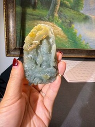 翡翠手工雕刻文殊菩薩吊墜掛件