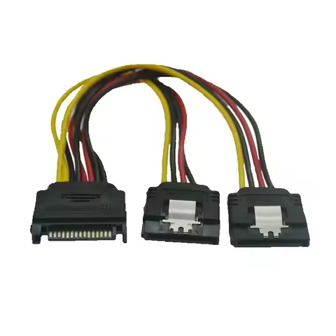 SATA 1 To 2 Power Cable Splitter Molex 4pin Male Serial 15pin Female Splitter Y Hard Drive Cable 0.2