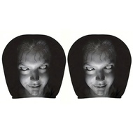 2Pcs Ghost Face Headrest Covers Breathable Stretchy Headrests Sleeve Elastic Spooky Headrests Cover 