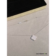 Vca 18k white gold full four leaf clover necklace large women light luxury high sense collar suitabl