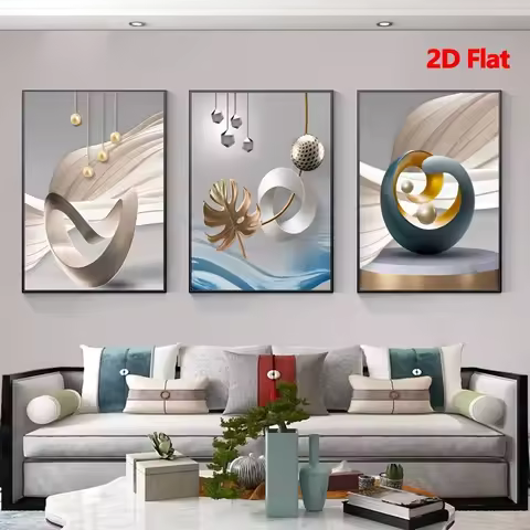 2D Flat, 2D Flat 3pcs High Quality Modern Geometric Art Pattern Background Wall Canvas Painting Nord
