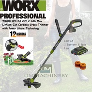 WORX WD163 20V 2.0Ah Max Lithium-Ion Worx GT Cordless Grass Trimmer Extra 1 Battery