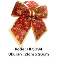 MERAH HF 5094 red glitter ribbon with gold list, size 21x26cm