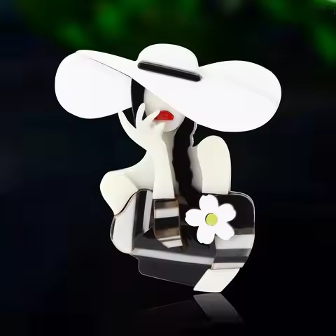 Acrylic White Flower Miss Brooches for Women Unisex Flower Character Pins Event Party Backpack Decor